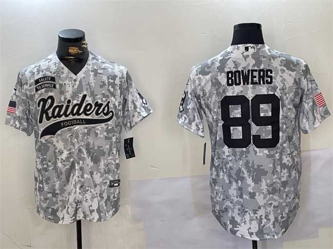 Mens Las Vegas Raiders #89 Brock Bowers 2024 Arctic Camo Salute To Service Stitched Baseball Jersey